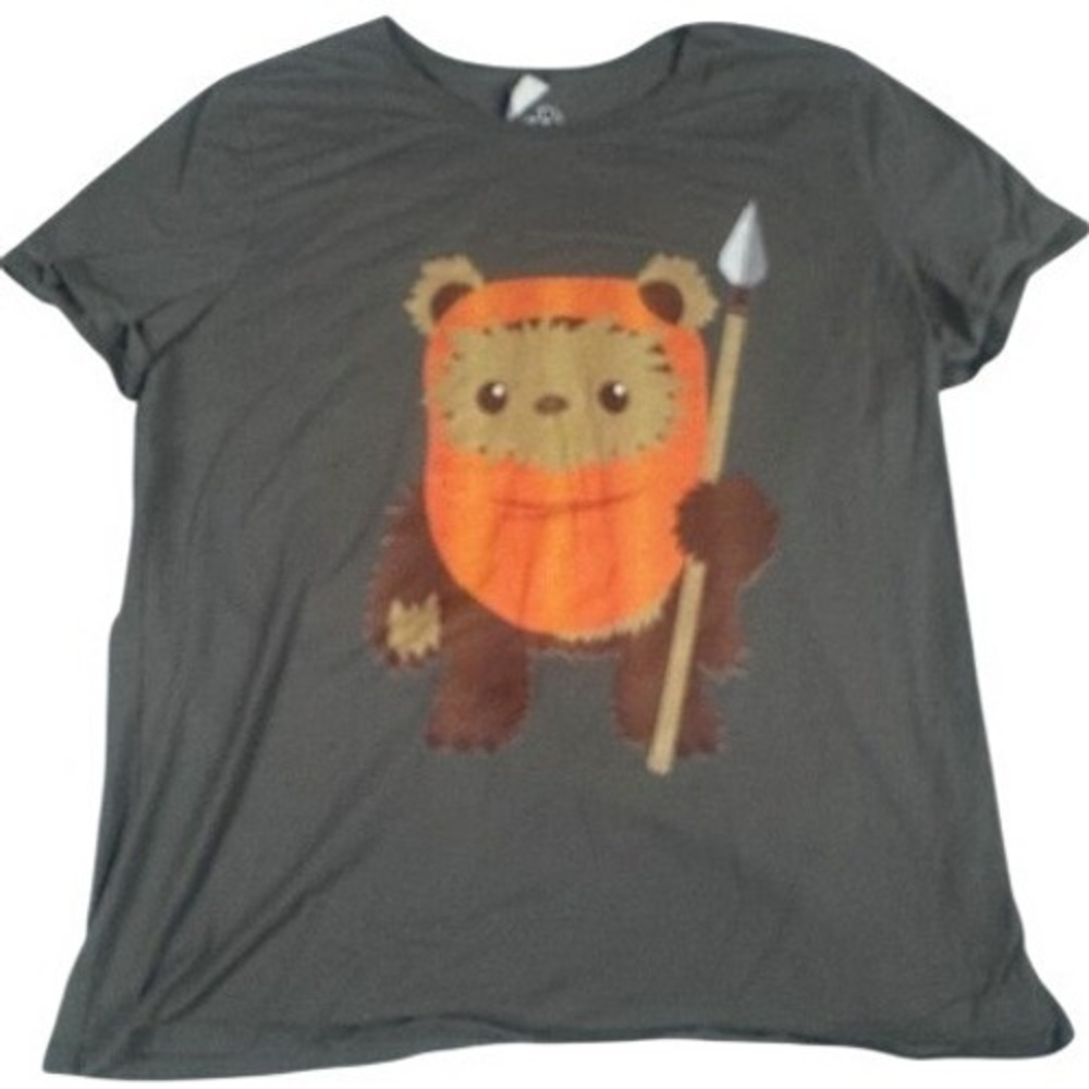 Star Wars Graphic Tee Women XL Wicket Ewok Spear Charcoal Grey Short Sleeve